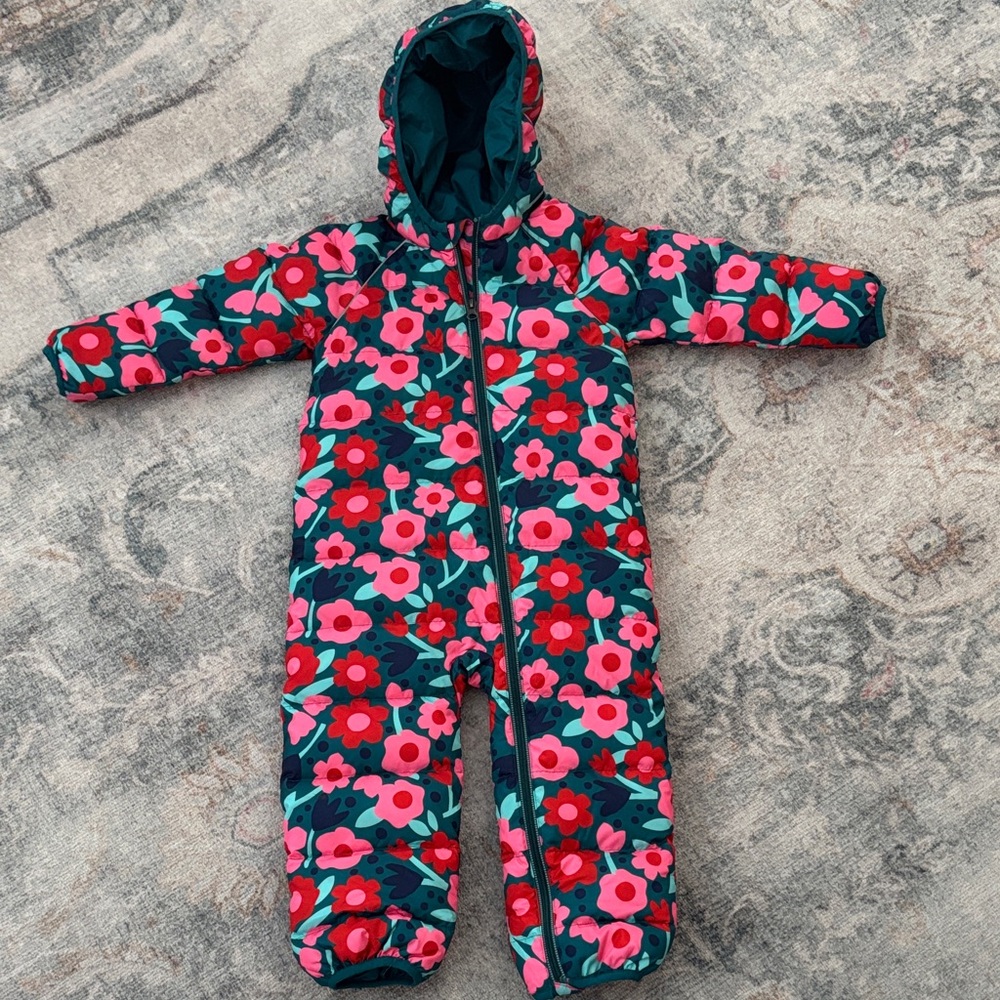 Hanna Andersson “Rosey Posey on Everglade” print snowsuit